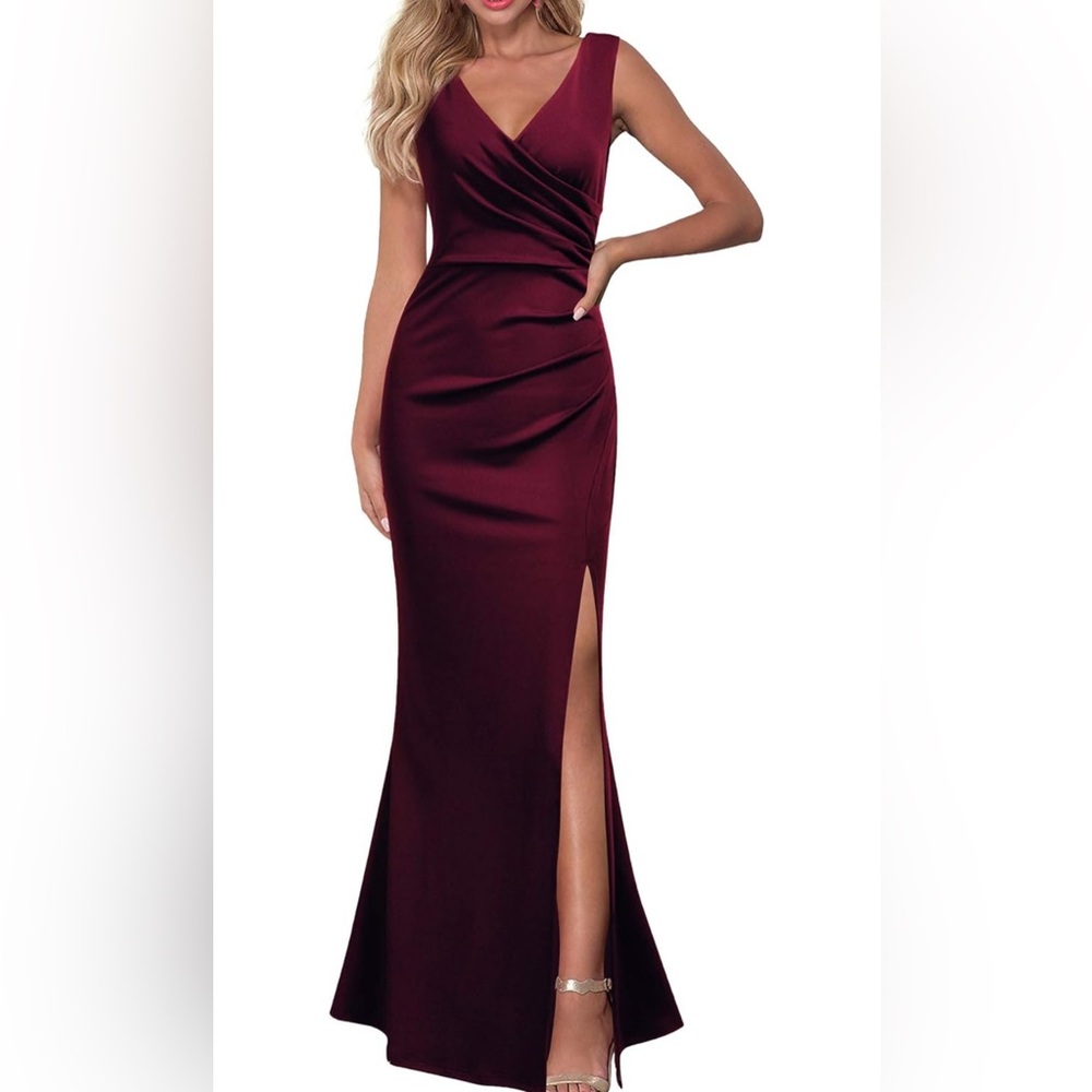 Red V-Neck Maxi Dress for Wedding Guest